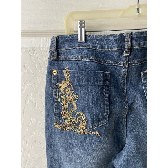 Baccini Embroidered Jeans Womens Petite Size 12P Blue Bootcut 5 Pocket Stretch - Picture 8 of 15